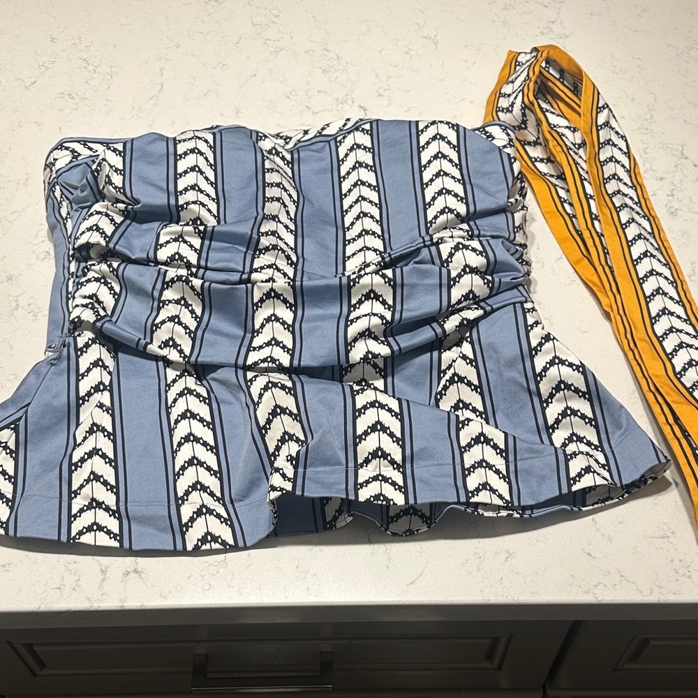 White House Black Market Blue and White Strapless Top